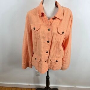 J.‎ Jill 100% Linen Button Front Utility Jacket Size L Womens Excellent Peach